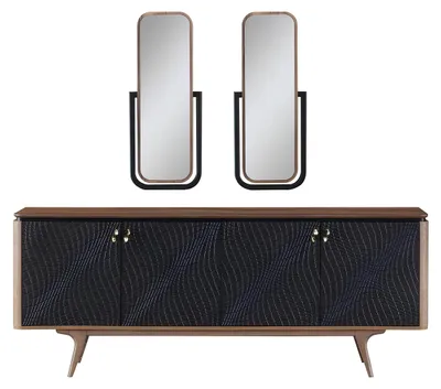 Produktbild von Luxus Esszimmer Set Esstisch + 4x Stühle + Anrichte mit 2x Spiegel Neu