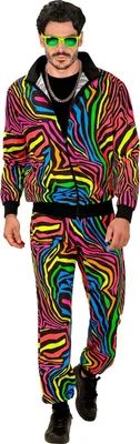 Produktbild von 80er Jahre Trainingsanzug mit buntem Animal Print von Gr. S-XXL - Uni L - 175-180cm