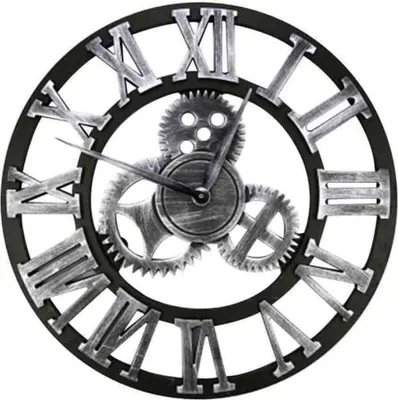 Produktbild von Wanduhr 30 cm, geräuschlos, römisches Retro-Uhrwerk mit Holzzahnrad, verwendet in Bars und Cafés (Silbernes römisches Zifferblatt)