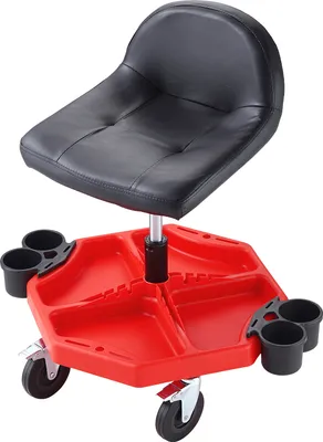 Produktbild von VEVOR Rollbarer Garagenhocker, höhenverstellbar, 17 x 15 Zoll Komfortkissen, runder Werkstatthocker mit Teileablage, 5-Zoll-Geländerollen