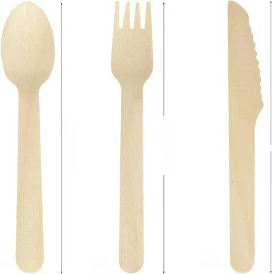 Produktbild von Holzbesteckset - 300 Stück inklusive Gabeln, Löffeln und Messern - Geeignet für Festlichkeiten, Grillpartys und Picknicks
