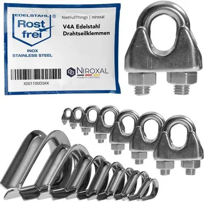 Produktbild von 50 Stück Edelstahl-Seilklemmen, 2 mm Edelstahl, A4, gebogene Seilklemmen, geeignet für Draht mit einem Durchmesser von 2 mm, im Set mit passender Hülle, aus Edelstahl für Stahldraht, verzinktes Stahlseil