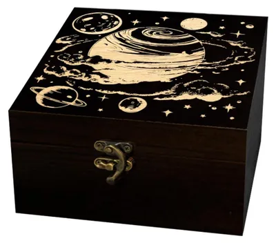 Holz-Souvenirbox mit Planetenmotiv, 12x12x6 cm, 1 Stück