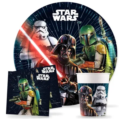 Produktbild von Party Set Star Wars Galaxy, 52-teiliges Einweggeschirr für Kindergeburtstag und Mottoparty, Tischdeko