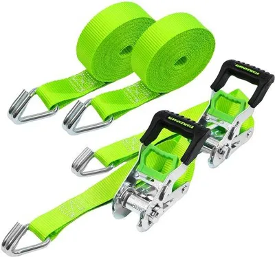 Image de Sangle de levage 25 mm x 4 m, 800 kg, verte, lot de 2, avec crochets