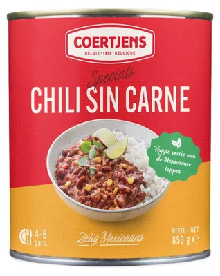 Obrázok produktu pre Coertjens Chili sin Carne 850g – pikantný, vegetariánsky chilli prívarok