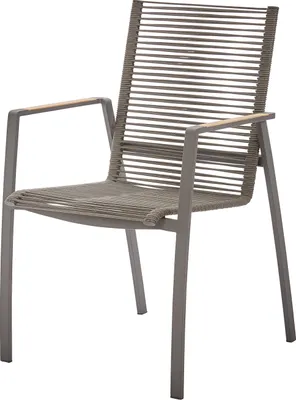 Produktbild von Diamond Garden Stapelstuhl VALENCIA, Edelstahl Dunkelgrau / Rope Grau / Teak-Armlehnen