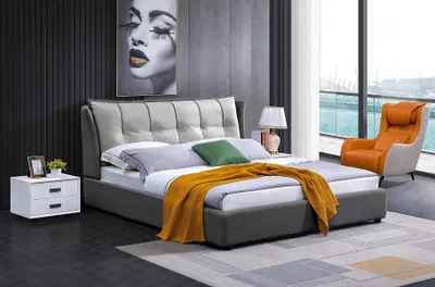 Produktbild von Leder Design Bett Doppel Luxus Ehe Modernes Hotel Gestell Schlaf Zimmer Betten