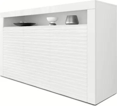 Produktbild von Vladon Sideboard Valencia,  Germany, Kommode mit 3 Türen und 1 offenem Fach, Weiß Matt/Weiß Hochglanz Harmony mit 3D Struktur/Weiß Hochglanz (155 x 92 x 40 cm)