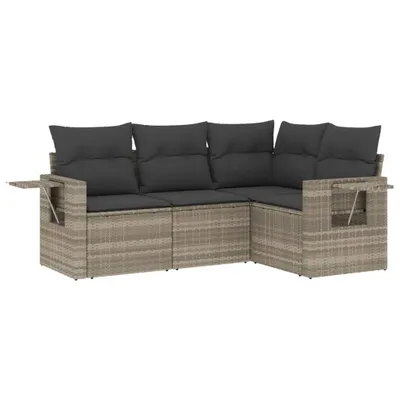 Produktbild von 4-tlg. Garten-Sofagarnitur mit Kissen Hellgrau Poly Rattan