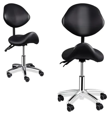 Imagen del producto de Silla de oficina tipo silla de montar con respaldo - Altura ajustable de 40 a 52 cm - Imitación de cuero, color