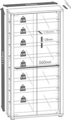 Zdjęcie produktu dla Szklana obudowa stojąca | Etui na wyświetlacz Szkło z bezpiecznym szkłem ESG | Wymiary ok. H. 113 x W. 59 x D. 18 cm | Stand case glass | Nowoczesne i oszczędne miejsce | Szklana szafka ekspozycyjna – Lumo Maxi
