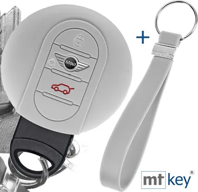 Produktbild von Auto Schlüssel Silikon Schutz Hülle + Schlüsselband Grau Kompatibel mit Mini F56 F54 F55 F57 F60 Clubman Countryman 3 Tasten KEYLESS SMARTKEY