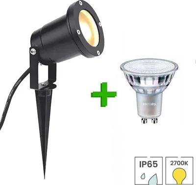 Produktbild von Gartenspot Marseille + LED-Spot GU10 Philips | 4,6 Watt | 2700K warmweiß | IP65 | Mattschwarz