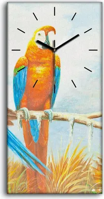Produktbild von Wohnzimmer-Bild Leinwand Uhr 30x60 Malerei Zweig Tier Vögel Papagei Wolken Kunst - schwarze Hände