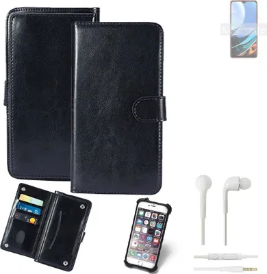 Produktbild von K-S-Trade 360° Hülle kompatibel mit Xiaomi Redmi 9T inkl. Headphones schwarz Kunstleder Case BookCase WalletCase Kunstlederederhülle Handyhülle,