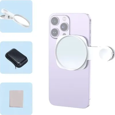 Zdjęcie produktu dla Lusterko do selfie, kompaktowe lusterko do telefonu komórkowego, uniwersalny klips do telefonu komórkowego, kompatybilny z iPhone 14/13/12/11, Samsung akcesoria do zdjęć, wideo, selfie, vlogów
