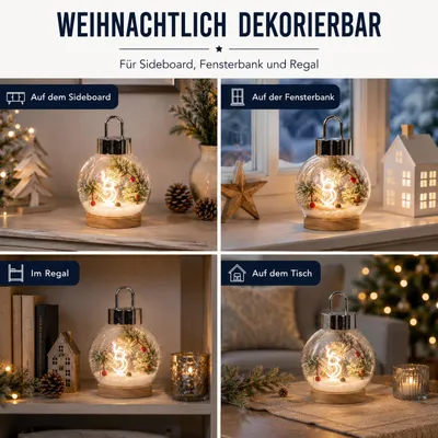 Produktbild von formano LED Glaskugel Schneemann 15 cm Holzsockel Timer Weihnachtsdeko