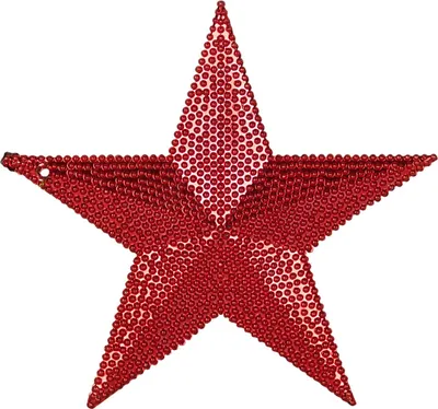 A red star ornament made of small beads.