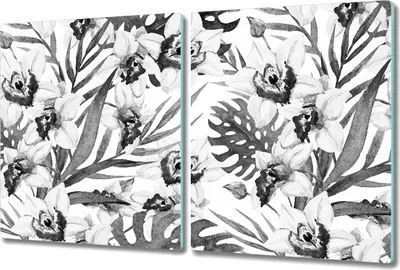 Produktbild von Glas-Herdabdeckplatte Glaskeramikkochfeld-Abdeckung - 2x 40x52 cm - Fensterblätter und Orchideen Grau