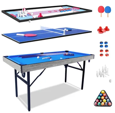 5-in-1 Multifunktions-Tischspiel, faltbar, Billard, Tischtennis, Airhockey
