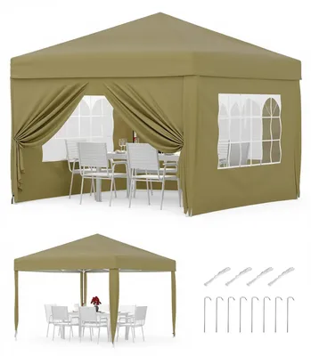 Zdjęcie produktu dla Składany parasol przeciwsłoneczny, wodoodporny, z regulacją wysokości, kolor khaki, 3 x 3 m