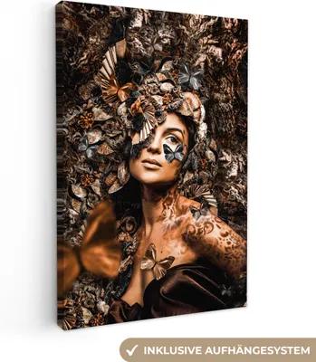 Produktbild von MuchoWow® - Leinwandbilder - Luxus - Frau - Schmetterling, Wandbild, Wanddeko Bilder Wohnzimmer, 40x60 cm