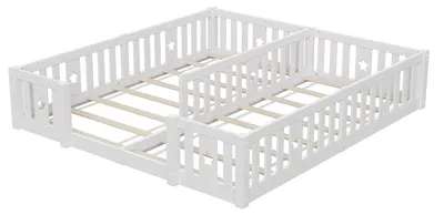 Image de Lit d'enfant - Lit au sol - 90 x 200 cm - Avec barrière de sécurité - Sans sommier à lattes - En bois - Sans tiroirs - Blanc
