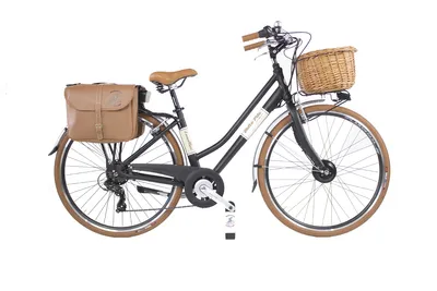 Obrázok produktu pre Elektrický bicykel Dolce Vita by Canellini bicykel mestský bicykel žena hliník s košíkom a bočnou taškou - Čierna 46