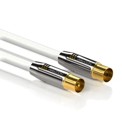 Produktbild von deleyCON 5m TV Antennenkabel Koaxialkabel TV Kabel HDTV FULL HD - TV-Stecker zu TV-Buchse - Metallstecker - Analog Digital - Weiß