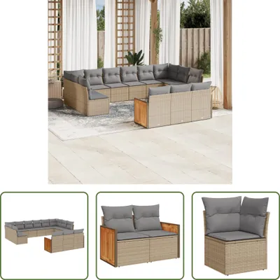 Produktbild von The Living Store 13-tlg. Garten-Sofagarnitur mit Kissen Beige Poly Rattan