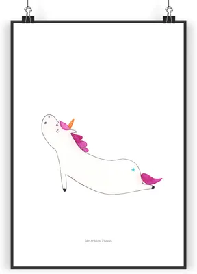 Produktbild von Mr. & Mrs. Panda Bild Einhorn Yoga DIN A5 - Weiß - Geschenk, Sport, Namaste, drucke, Posterdruck, Einhörner, Kunstdruck, wanddeko, Unicorn, Wandbild