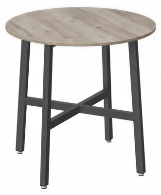 Image de Table de cuisine ronde, design industriel | Surface noire texturée gris-beige | 80x80x75 cm