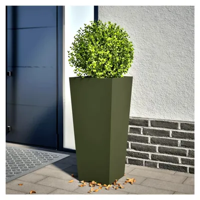 Produktbild von Hochbeet aus Metall für Pflanzen, Blumenkasten, Gartenbeet, Olivgrün 35x35x75 cm