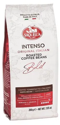 Obrázok produktu pre Saquella Espresso Intenso – 200 g celé zrná – intenzívna chuť – čokoládové tóny