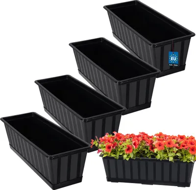 Zdjęcie produktu dla KOTARBAU® 4 szt. Doniczka Skrzynka Balkonowa 50 x 18 x 14 cm Skrzynia na Balustradę Balkon Donica z Podstawką Antracyt
