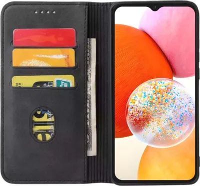 Produktbild von Smartphonica Samsung Galaxy A14 kunstleren hoesje met  magnetische sluiting en pashouders book case - Zwart