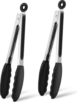 Produktbild von 2 Stück Silikon Küchenzange, Edelstahl Kochzange mit rutschfestem Griff, Grillza