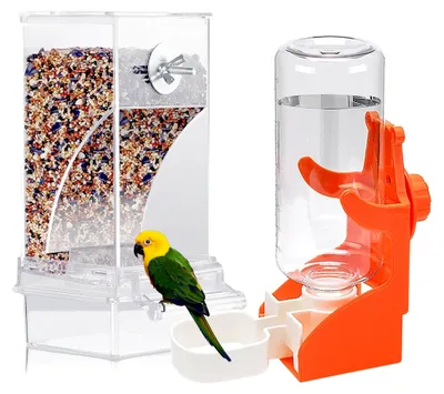 Produktbild von Automatischer Futterspender für Vögel und Papageien - Vogelfutterhaus mit Trinkbrunnen für Wellensittiche, Kanarienvögel und Finken