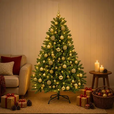 Immagine prodotto di Albero di Natale artificiale, color verde chiaro, con decorazioni natalizie, altezza 120 cm