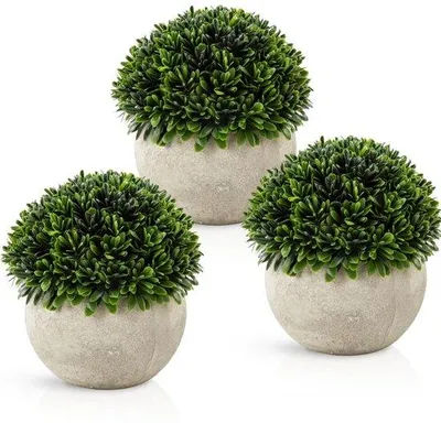 Produktbild von Unyqoos® Kunstpflanzen-Set – 3 realistische Deko-Pflanzen in Naturfaser-Töpfen, 13 cm, pflegeleichte Zimmer- & Bürodekoration