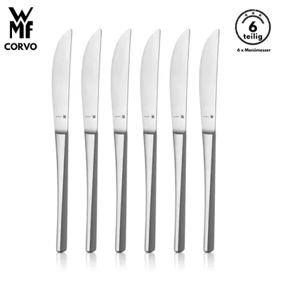 Produktbild von WMF Corvo Menümesser , 6-teilig, Cromargan® Edelstahl, geschmiedete Klinge, spülmaschinenfest, Tafelmesser, Messerset, Messer, Besteck set