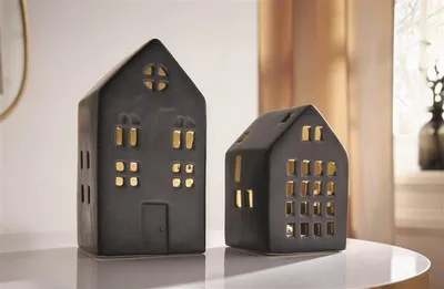 Produktbild von 2x Haus "Black" aus Porzellan, schwarz matt, mit LED-Beleuchtung, Leuchtdeko, Dekohaus