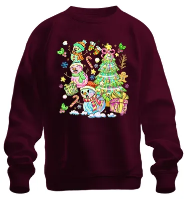 Produktbild von Weihnachten Schneemann Tannenbaum Zuckerstange Lebkuchen Sweatshirt Pullover, Burgundy, 3XL