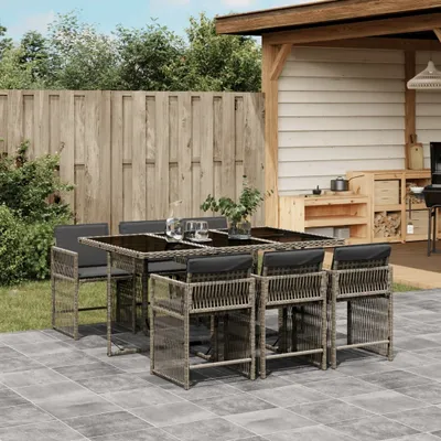 Immagine prodotto di 2025 Set di mobili da giardino moderni set di mobili da balcone set da pranzo da giardino 7 pezzi con cuscini grey poly rattan - set di mobili da giardino,design 1648608 3parcel