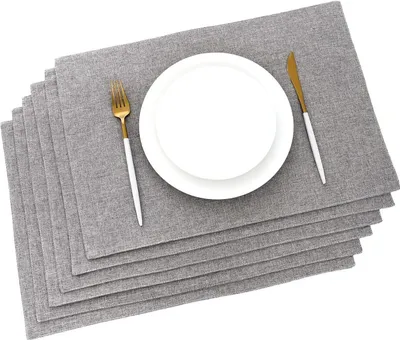 Produktbild von MODFU Tischsets Abwaschbar, Platzset Leder 6er Set Abwischbar Tischsets Lederoptik Kunstleder Wasserdicht PVC Platzset, Platzdeckchen für Küche Speisetisch Grau