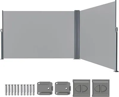 Zdjęcie produktu dla Rozsuwana markiza – podwójna ścianka boczna – 180 x 600 cm – składana – ogród – namiot – parasol – cień – taras – osłona przeciwsłoneczna – szara