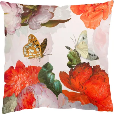 Produktbild von Dekokissen Blumen draußen / Outdoor Zierkissen waschbar Schmetterling rot Sofakissen mit Füllung