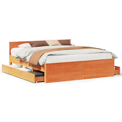 Produktbild von vidaXL Massivholzbett ohne Matratze mit Kopfteil Braun 200x200 cm