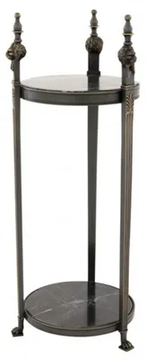 Immagine prodotto di Tavolino di servizio in stile barocco "Casa Padrino", rotondo, in metallo massiccio color bronzo gunmetal, con piano in marmo, dimensioni 71 x 25 cm